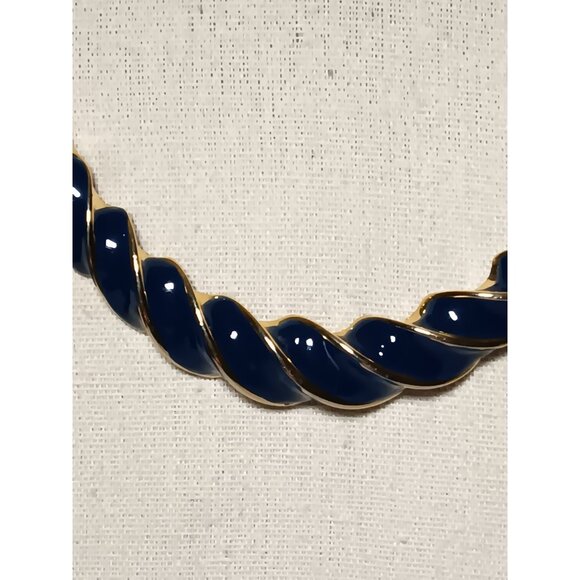 Gold Tone Snake Chain Chocker with Twisted Blue Enamel 14" - Picture 3 of 7
